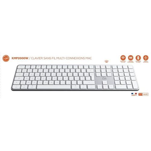 Clavier Sans Fil - Touches Plates - Kmp2000w - Azerty - Fr - Multi-connexions - Blanc