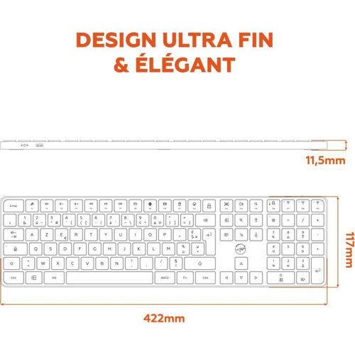 Clavier Sans Fil - Touches Plates - Kmp2000w - Azerty - Fr - Multi-connexions - Blanc