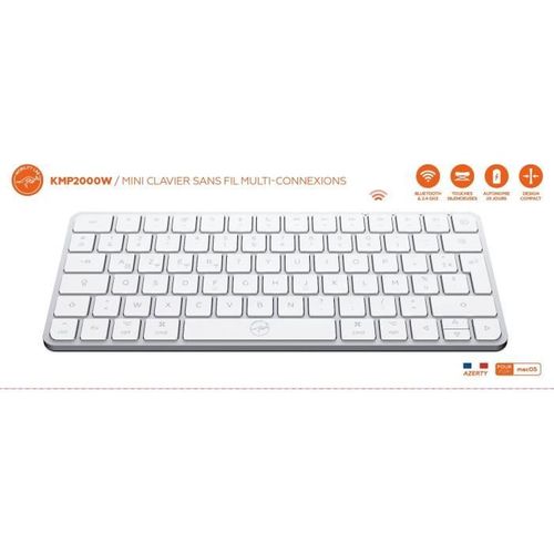 Mini Clavier - Touches Plates - Kmp2000w - Azerty - Fr - Multi-connexions - Blanc