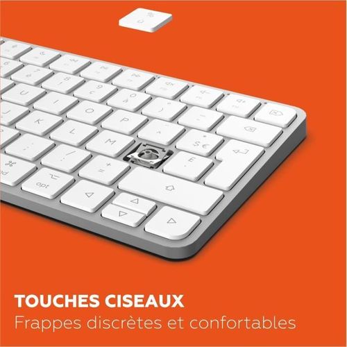 Mini Clavier - Touches Plates - Kmp2000w - Azerty - Fr - Multi-connexions - Blanc