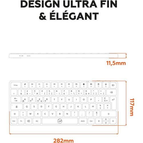 Mini Clavier - Touches Plates - Kmp2000w - Azerty - Fr - Multi-connexions - Blanc