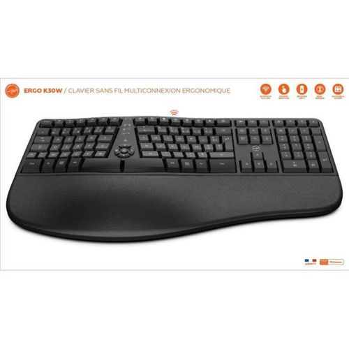 Clavier Sans Fil - Ergonomique - K30w - Azerty - Multi-connexions - Noir