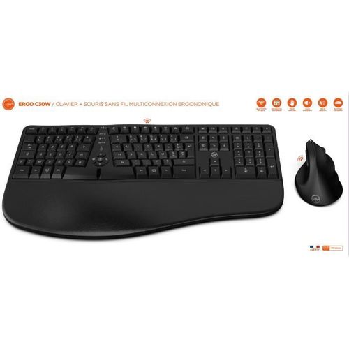 Ensemble Clavier Souris Sans Fil - Ergonomique - C30w - Noir