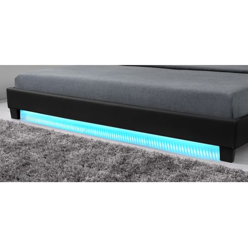 Cadre De Lit Yoko Avec Éclairage LED, Tête De Lit Et Sommier à Lattes En Simili Noir - 140 Cm