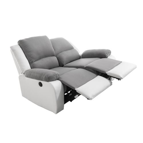 Canapé De Relaxation Électrique 2 Places Microfibre / Simili Detente - Blanc / Gris