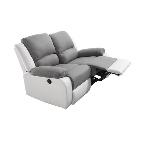 Canapé De Relaxation Électrique 2 Places Microfibre / Simili Detente - Blanc / Gris