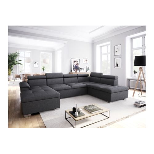Canapé D'angle Panoramique Paola Convertible En Tissu - Gris Foncé