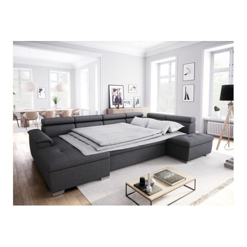 Canapé D'angle Panoramique Paola Convertible En Tissu - Gris Foncé