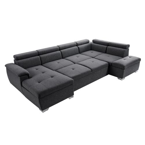 Canapé D'angle Panoramique Paola Convertible En Tissu - Gris Foncé