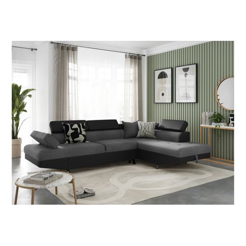 Canapé D'angle Rio Convertible Avec Coffre En Tissu Et Simili - Angle Droit,  Gris / Noir