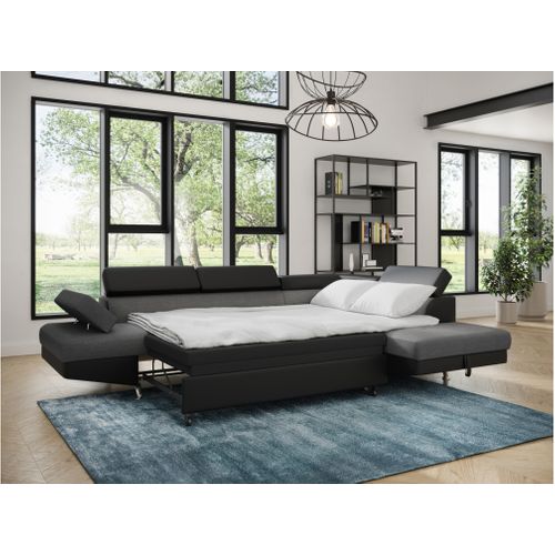 Canapé D'angle Rio Convertible Avec Coffre En Tissu Et Simili - Angle Droit,  Gris / Noir