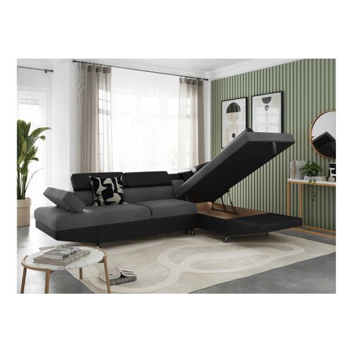 Canapé D'angle Rio Convertible Avec Coffre En Tissu Et Simili - Angle Droit,  Gris / Noir
