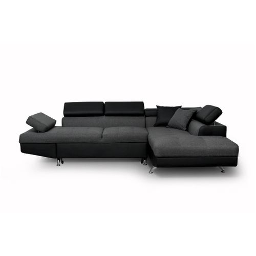 Canapé D'angle Rio Convertible Avec Coffre En Tissu Et Simili - Angle Droit,  Gris / Noir