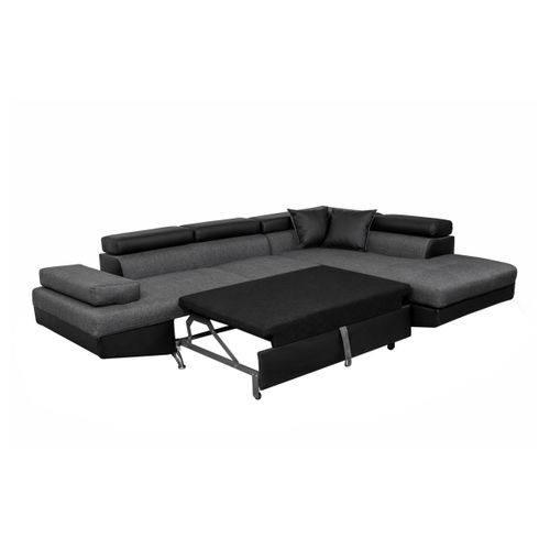 Canapé D'angle Rio Convertible Avec Coffre En Tissu Et Simili - Angle Droit,  Gris / Noir