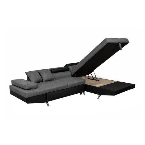 Canapé D'angle Rio Convertible Avec Coffre En Tissu Et Simili - Angle Droit,  Gris / Noir