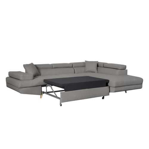 Canapé D'angle Droit Convertible Rio Scandinave Avec Coffre En Tissu - Gris Clair, Pieds Bois