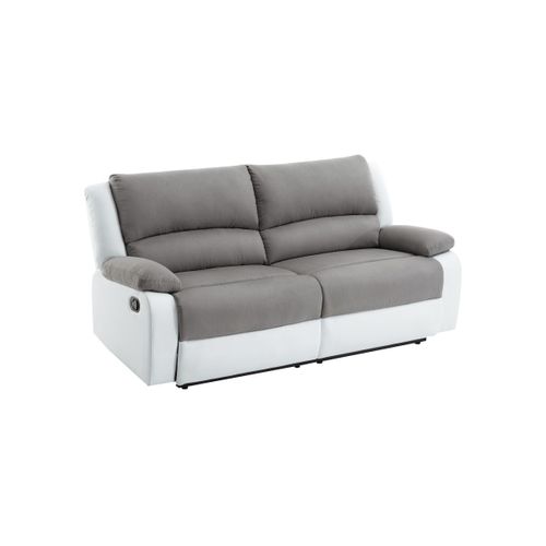 Relaxxo - Canapé Relax Manuel 3 Places Avec 2 Assises XXL Leo En Microfibre Et Simili - Blanc/gris