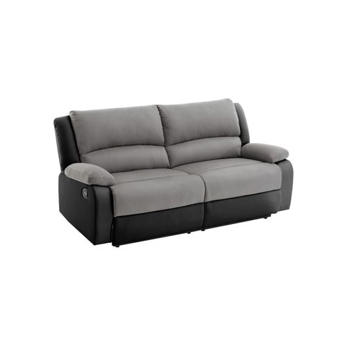 Relaxxo - Canapé Relax Manuel 3 Places Avec 2 Assises XXL Leo En Microfibre Et Simili - Noir/gris