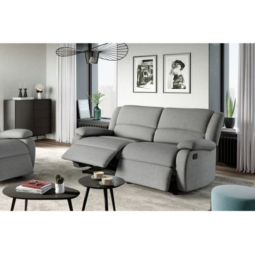 Relaxxo - Canapé Relax Manuel 3 Places Avec 2 Assises XXL Leo En Tissu - Gris Clair