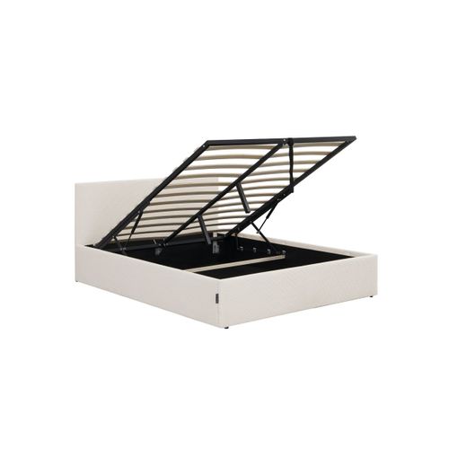 Cadre De Lit Edgar Avec Coffre De Rangement Et Tête De Lit En Velours Côtelé - Beige - 140 X 190 Cm