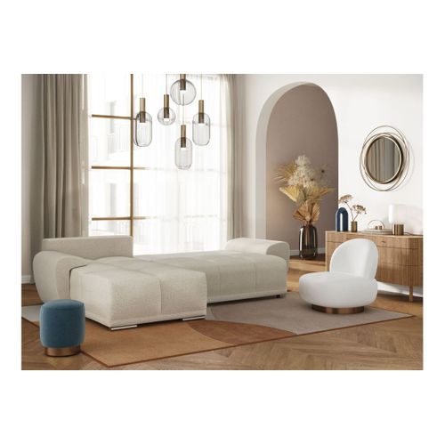 Cassandra - Canapé D'angle Convertible Avec Coffre En Tissu - Beige - Angle Gauche