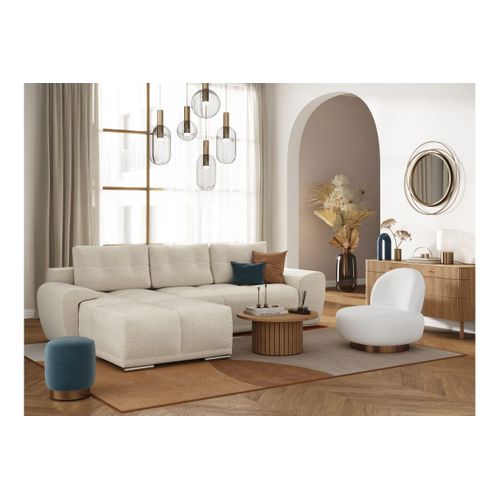 Cassandra - Canapé D'angle Convertible Avec Coffre En Tissu - Beige - Angle Gauche