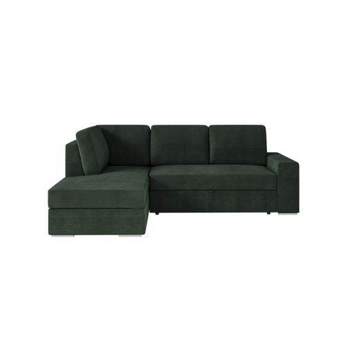 Aden - Canapé D'angle Convertible Avec Coffre En Velours Côtelé - Angle Gauche - Vert Foncé