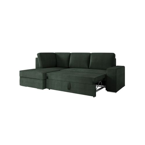 Aden - Canapé D'angle Convertible Avec Coffre En Velours Côtelé - Angle Gauche - Vert Foncé