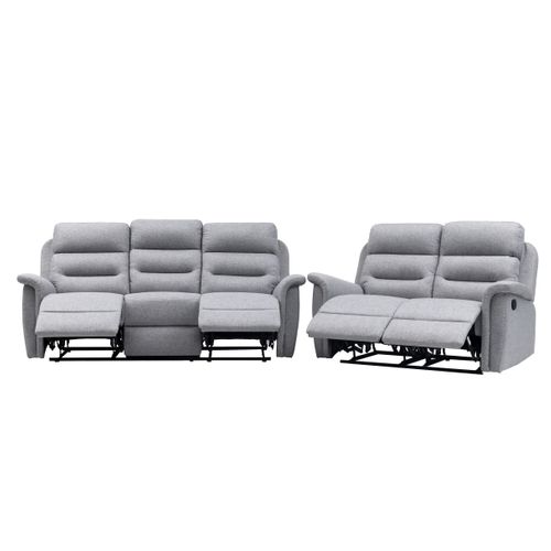 Relaxxo - Ensemble Canapés Relax Manuels Léon 3 + 2 Places En Tissu Gris Clair