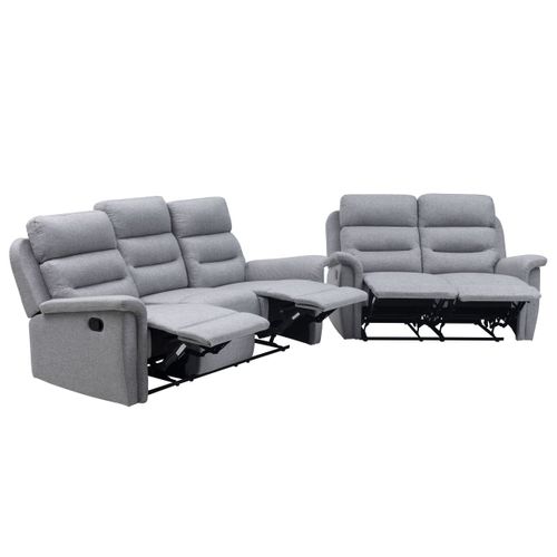 Relaxxo - Ensemble Canapés Relax Manuels Léon 3 + 2 Places En Tissu Gris Clair