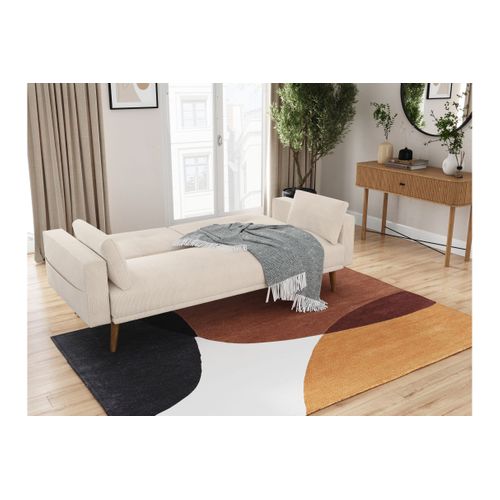 Canapé Droit Scandinave Elga Convertible 3 Places En Velours Côtelé - Beige
