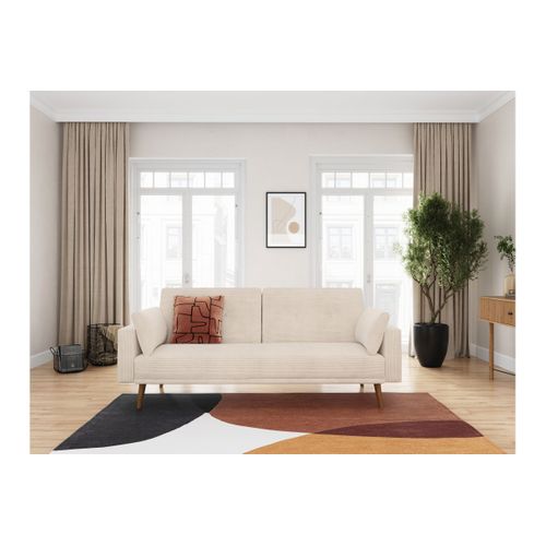 Canapé Droit Scandinave Elga Convertible 3 Places En Velours Côtelé - Beige