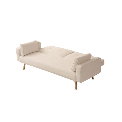 Canapé Droit Scandinave Elga Convertible 3 Places En Velours Côtelé - Beige
