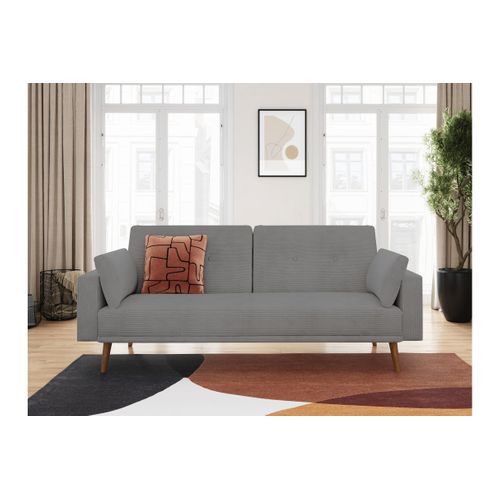 Canapé Droit Scandinave Elga Convertible 3 Places En Velours Côtelé - Gris