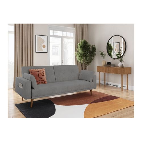 Canapé Droit Scandinave Elga Convertible 3 Places En Velours Côtelé - Gris