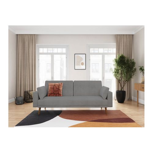 Canapé Droit Scandinave Elga Convertible 3 Places En Velours Côtelé - Gris