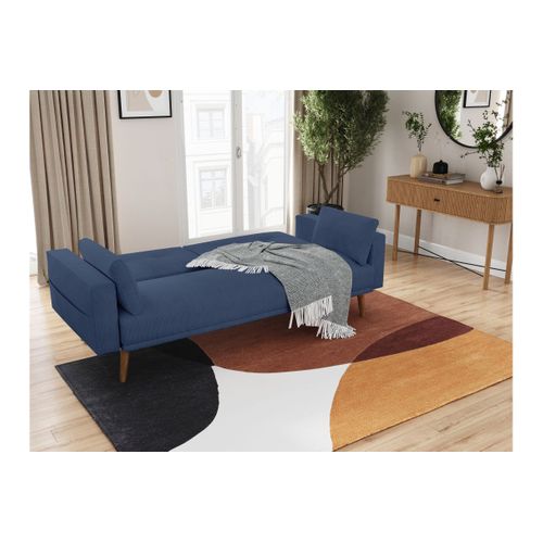 Canapé Droit Scandinave Elga Convertible 3 Places En Velours Côtelé - Bleu Foncé