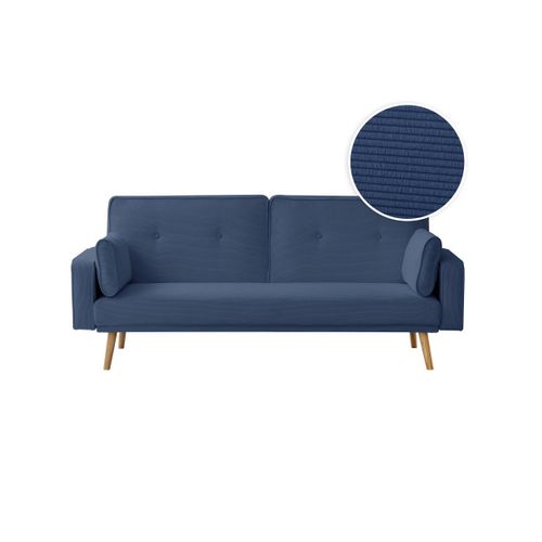 Canapé Droit Scandinave Elga Convertible 3 Places En Velours Côtelé - Bleu Foncé