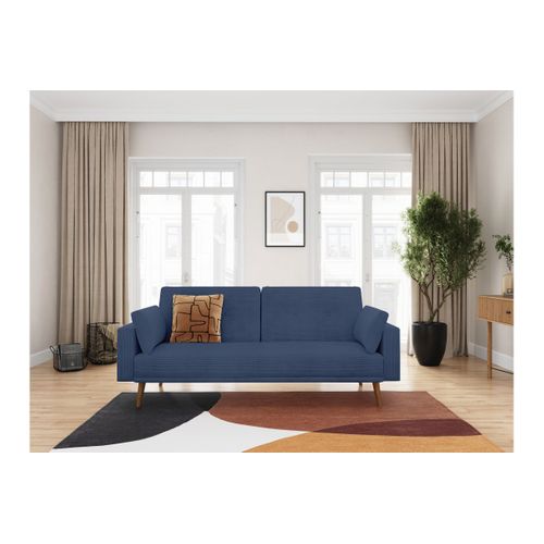 Canapé Droit Scandinave Elga Convertible 3 Places En Velours Côtelé - Bleu Foncé