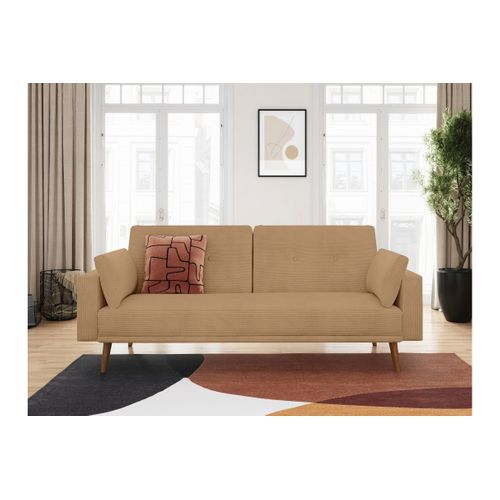 Canapé Droit Scandinave Elga Convertible 3 Places En Velours Côtelé - Taupe