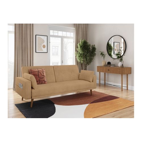 Canapé Droit Scandinave Elga Convertible 3 Places En Velours Côtelé - Taupe