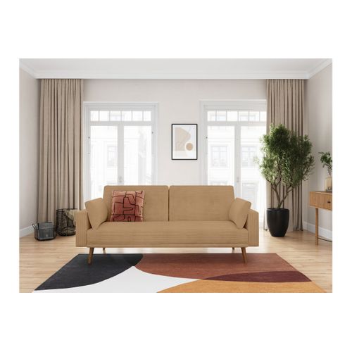 Canapé Droit Scandinave Elga Convertible 3 Places En Velours Côtelé - Taupe