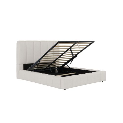 Cadre De Lit Bulle Rembourré Avec Coffre En Tissu Blanc Cassé - Couchage 140x190cm