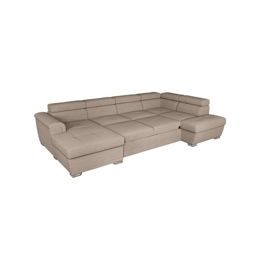 Canapé Panoramique 6 Places Paola Convertible Avec 2 Coffres En Velours Côtelé - Taupe