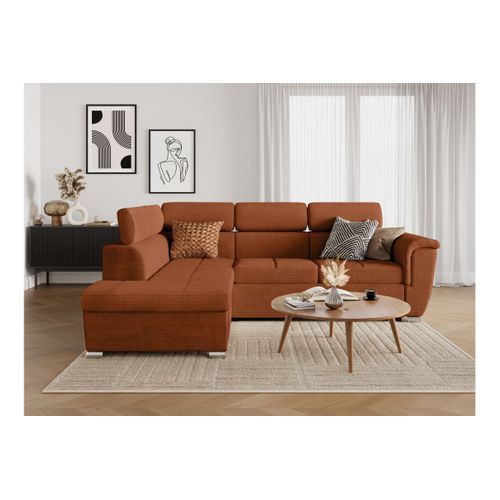 Canapé D'angle Paola Convertible Avec Coffre En Velours Côtelé - Angle Gauche - Terracotta