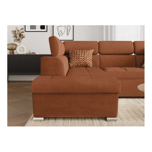 Canapé D'angle Paola Convertible Avec Coffre En Velours Côtelé - Angle Gauche - Terracotta