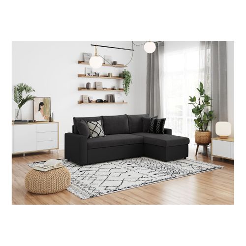 Canapé D'angle 4 Places Convertible Et Réversible Maria Avec Coffre En Simili Et Microfibre - Noir