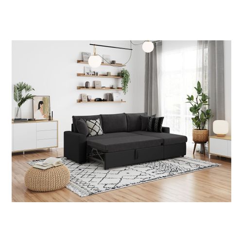 Canapé D'angle 4 Places Convertible Et Réversible Maria Avec Coffre En Simili Et Microfibre - Noir