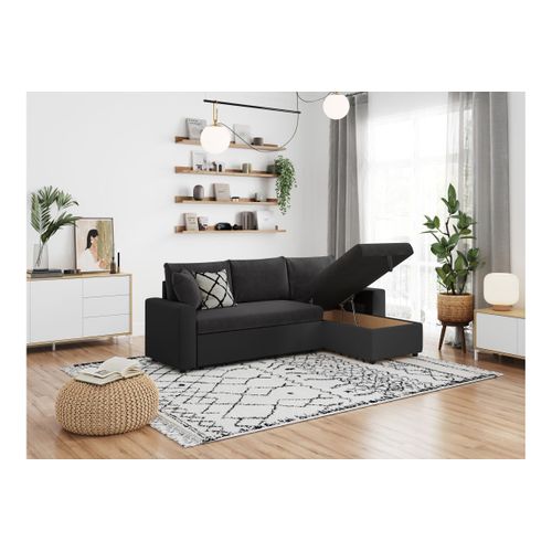 Canapé D'angle 4 Places Convertible Et Réversible Maria Avec Coffre En Simili Et Microfibre - Noir