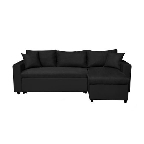Canapé D'angle 4 Places Convertible Et Réversible Maria Avec Coffre En Simili Et Microfibre - Noir